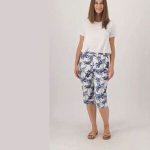 NWT Denim & Co Naturals Plus Set Blue Palm Linen Blend Skimmer Pants - Size 5X